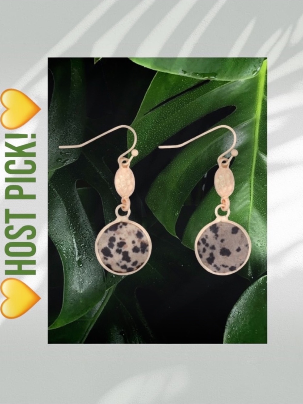 NEW- BEAUTIFUL NATURAL DALMATIAN STONE EARRINGS! GOLD TONE,PIERCED EARS.